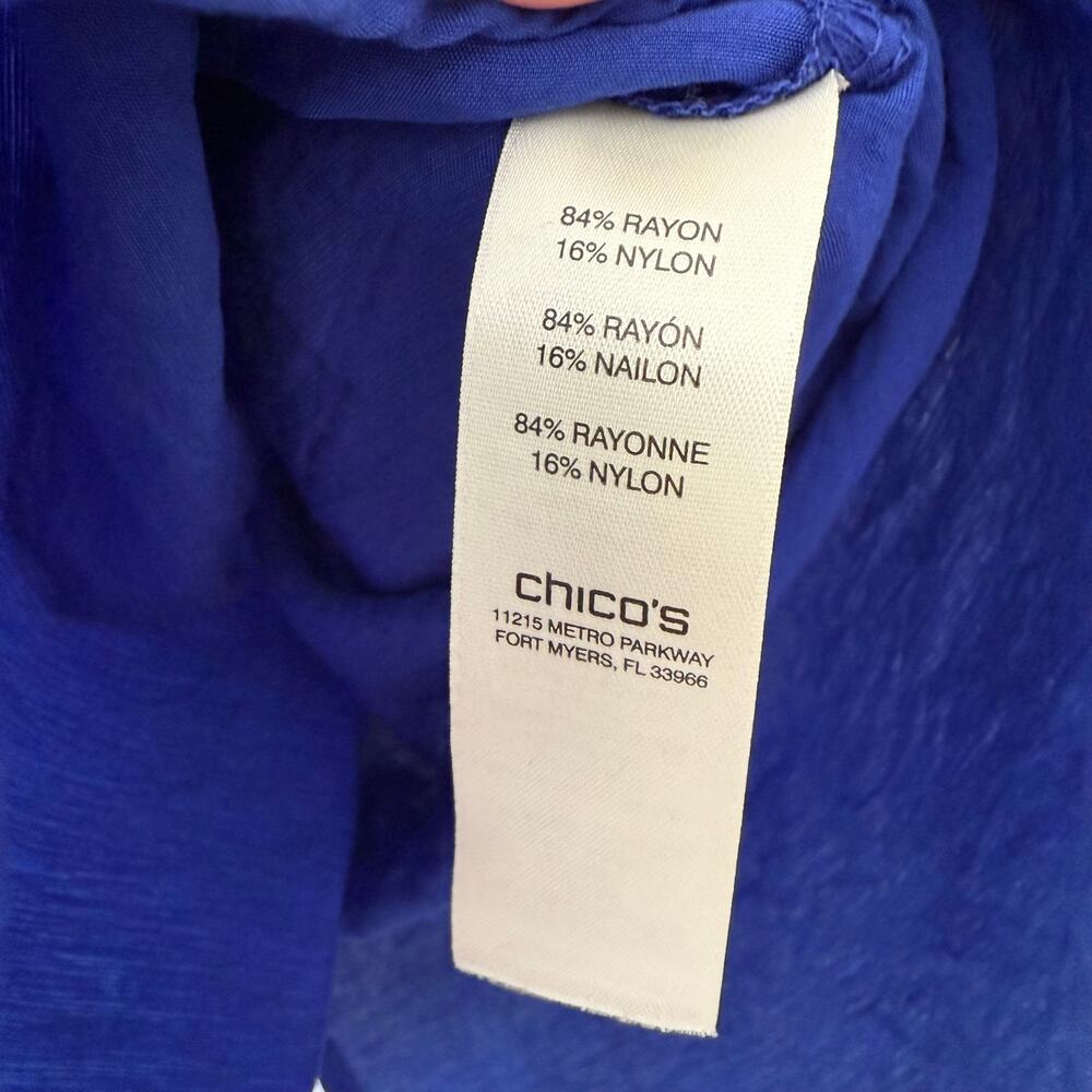 Chico's Women's Blue Button Down Roll Tab Sleeve V-Neck Top Size 2 - Picture 7 of 14